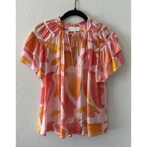 Caballero Women's Blouse Top Size XS Short Sleeve Flowy Colorful Pleated Boho